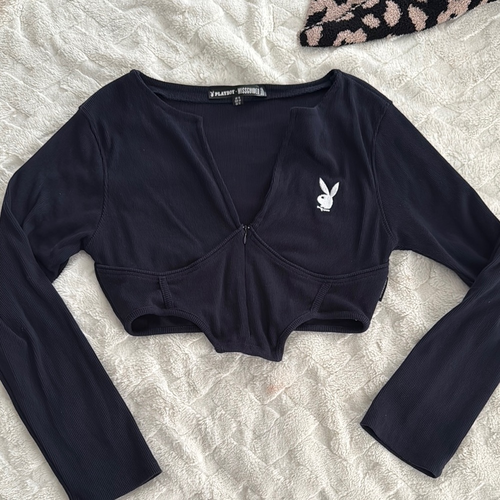 Playboy Black Long Sleeve Crop Top